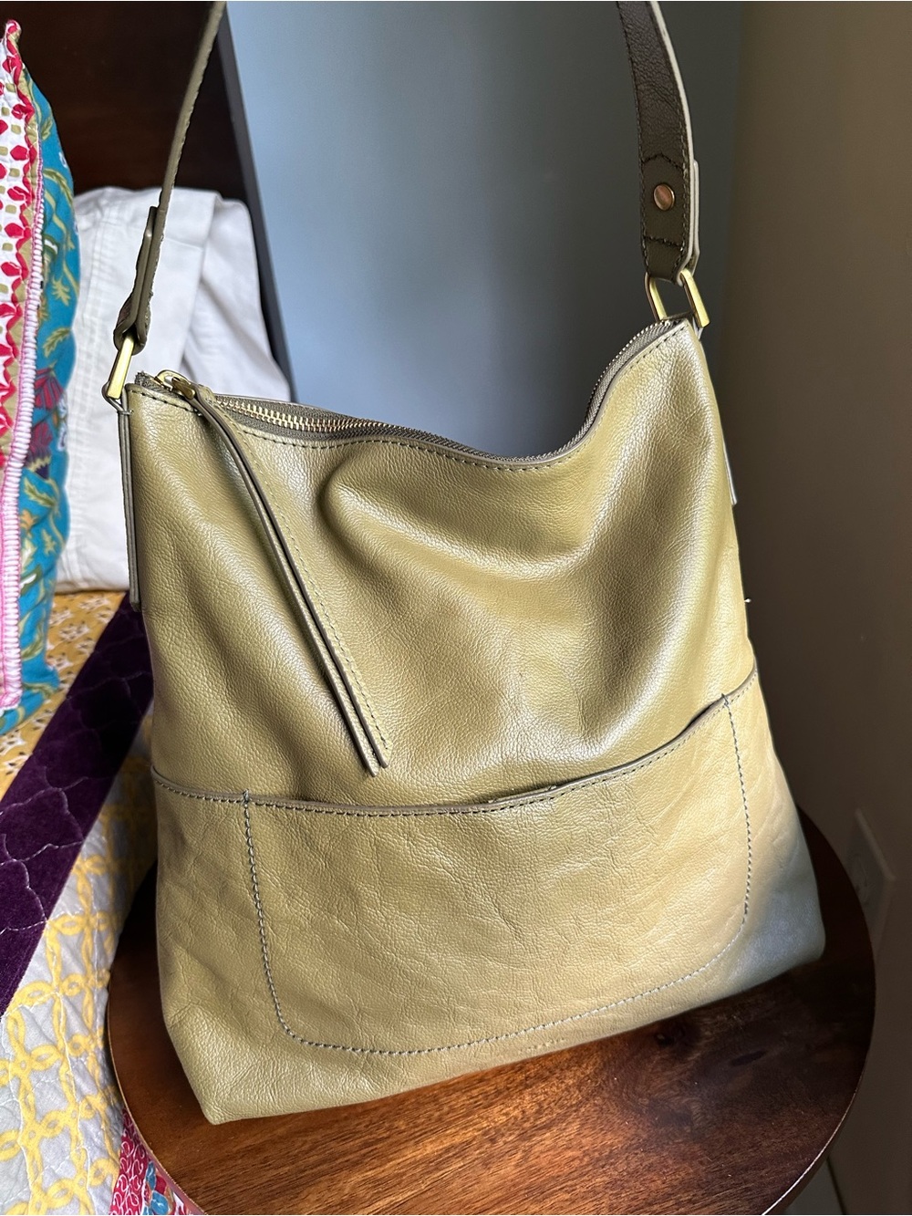 Fossil Amelia Hobo Bag Olive Green Leather Shoulder Tote SHB1819